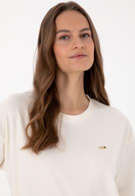 Kadın Krem Bisiklet Yaka Sweatshirt - 50318159006