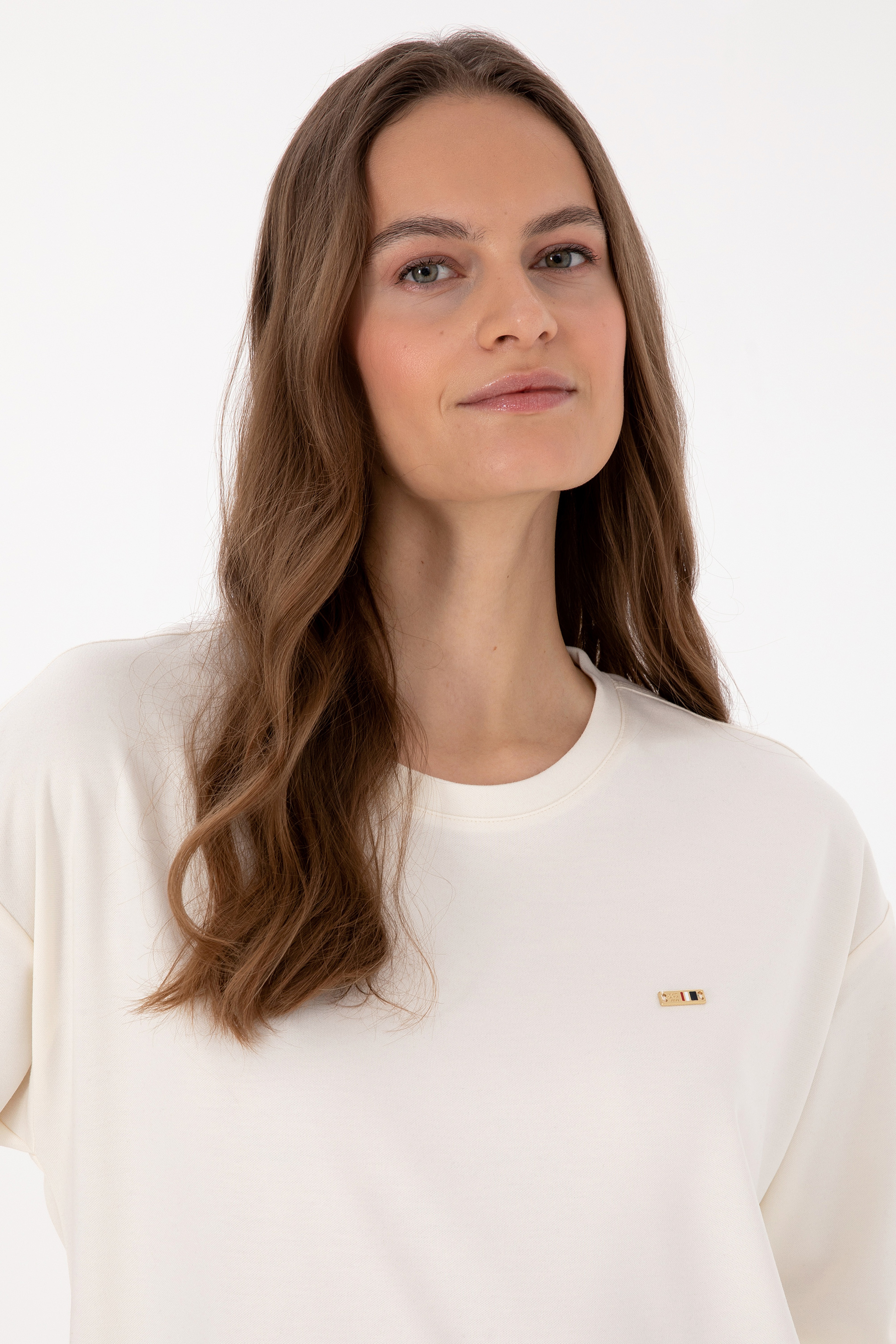 Kadın Krem Bisiklet Yaka Sweatshirt - Image 2