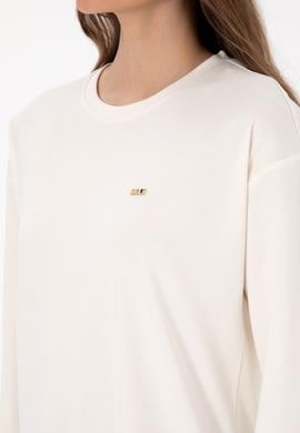 Kadın Krem Bisiklet Yaka Sweatshirt - 50318159006