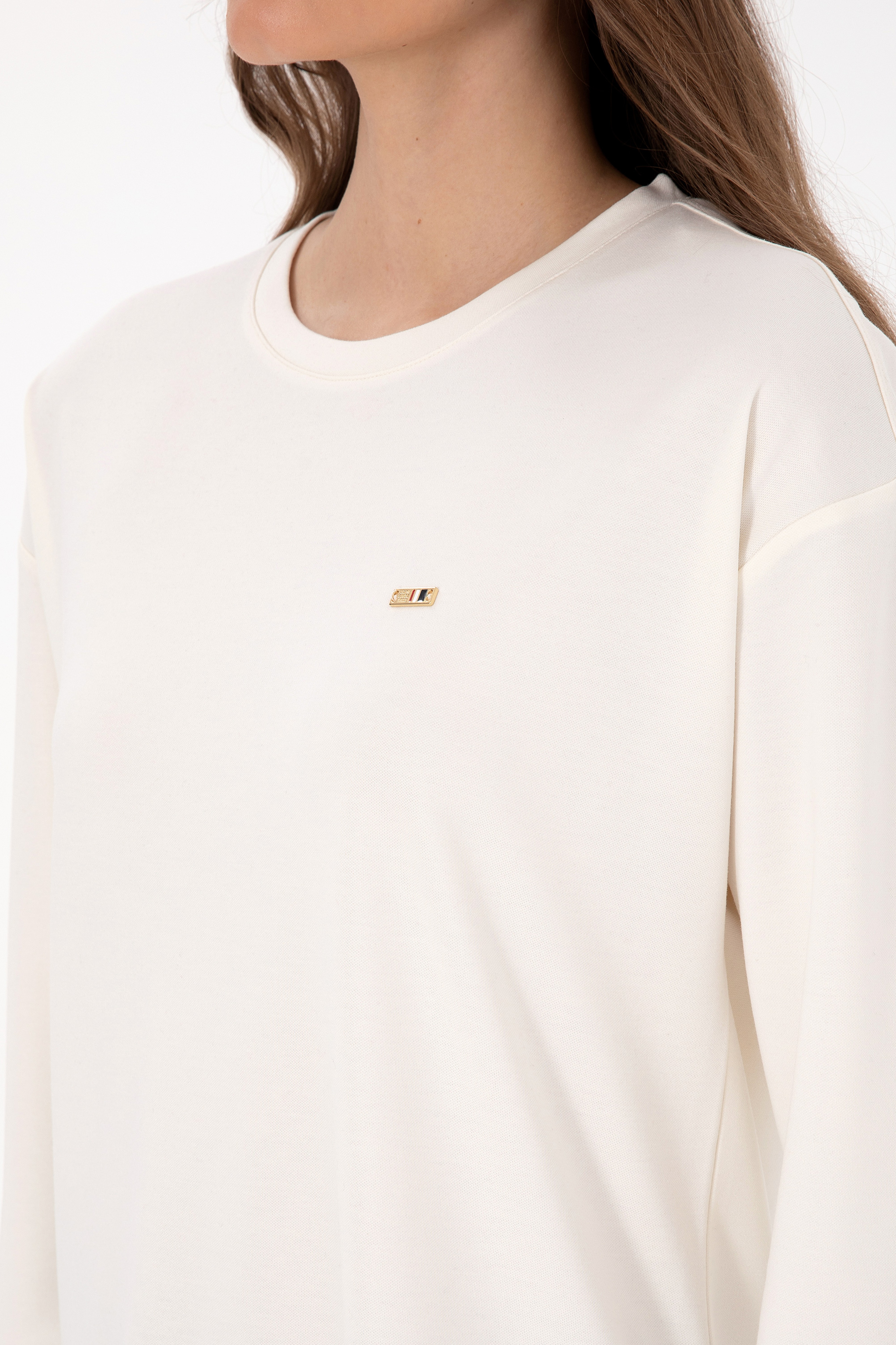 Kadın Krem Bisiklet Yaka Sweatshirt