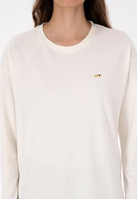 Kadın Krem Bisiklet Yaka Sweatshirt - 50318159006