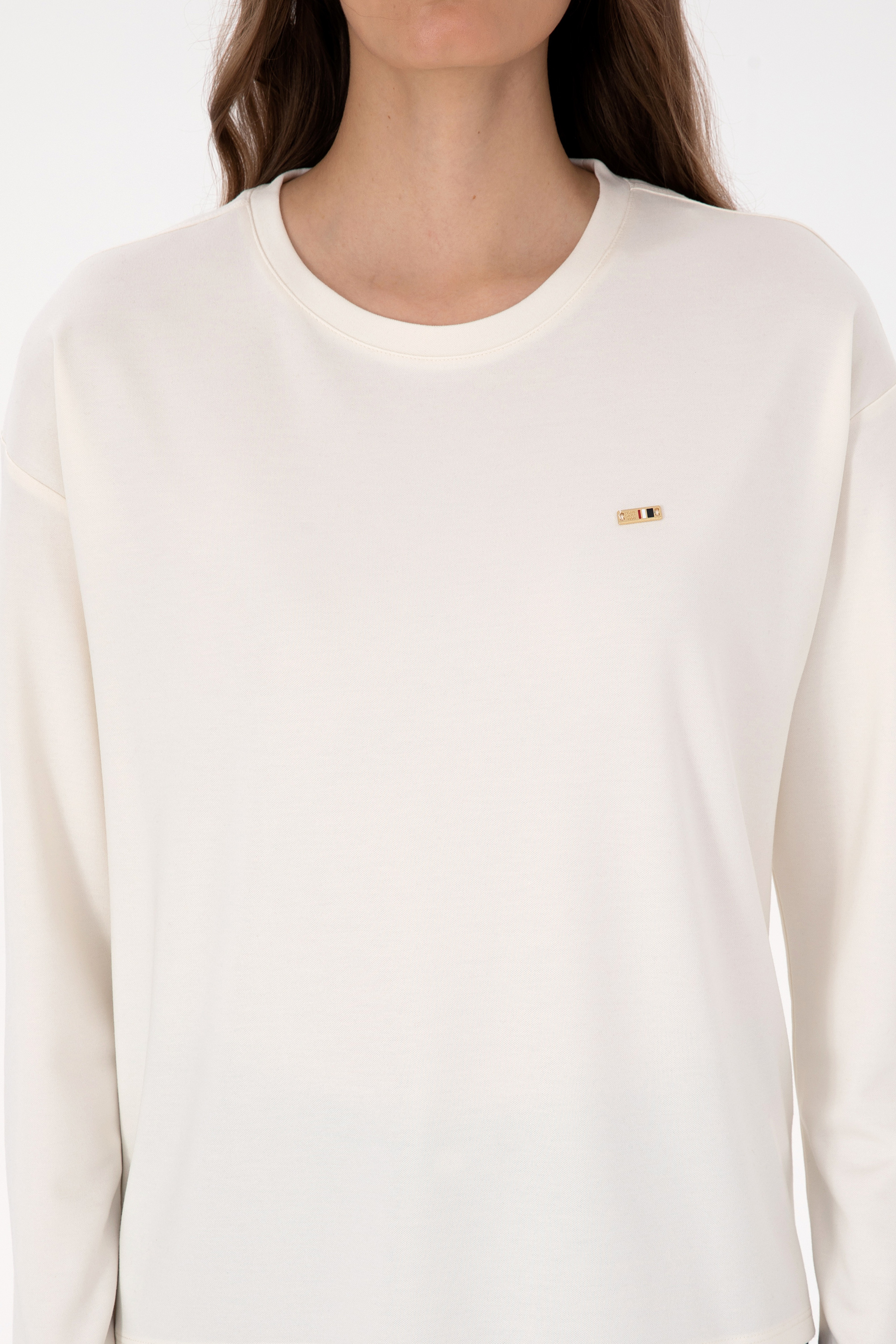 Kadın Krem Bisiklet Yaka Sweatshirt - Image 6