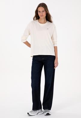 Kadın Krem Bisiklet Yaka Sweatshirt - 50318159006