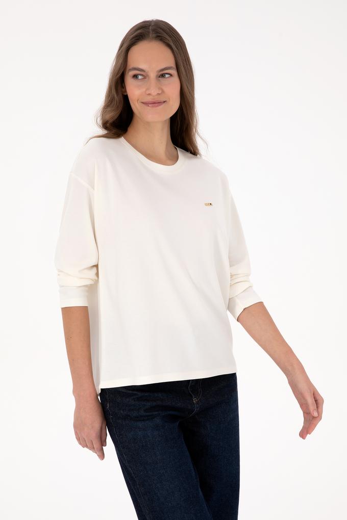 Kadın Krem Bisiklet Yaka Sweatshirt