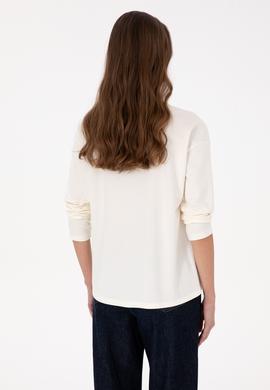 Kadın Krem Bisiklet Yaka Sweatshirt - 50318159006