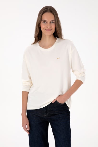 Kadın Krem Bisiklet Yaka Sweatshirt