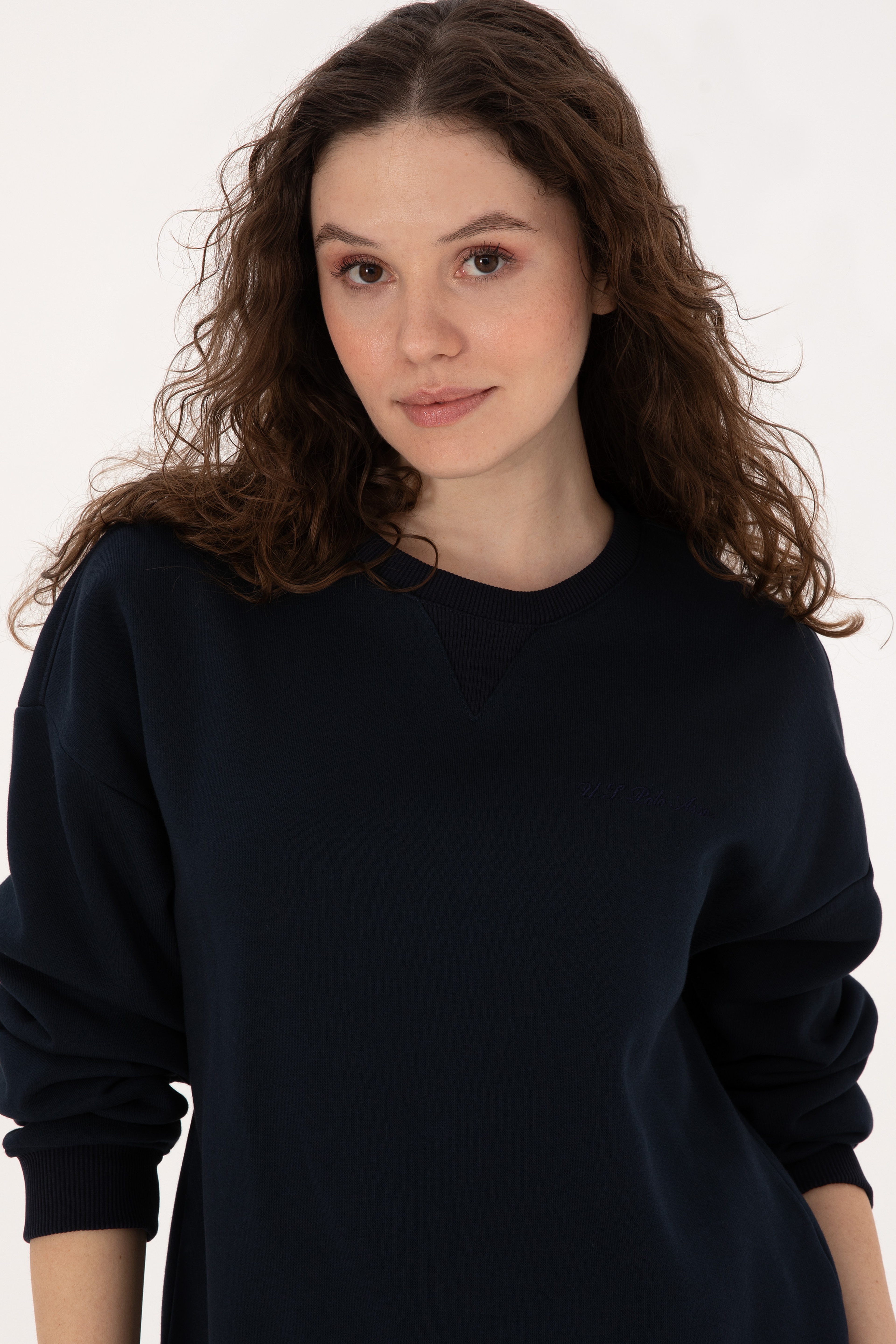 Kadın Lacivert Bisiklet Yaka Sweatshirt - Image 2