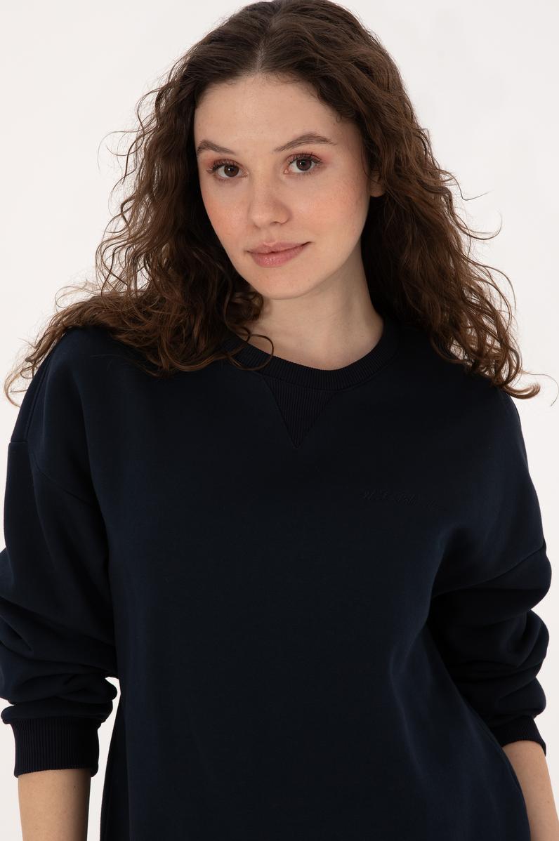 Kadın Lacivert Bisiklet Yaka Sweatshirt