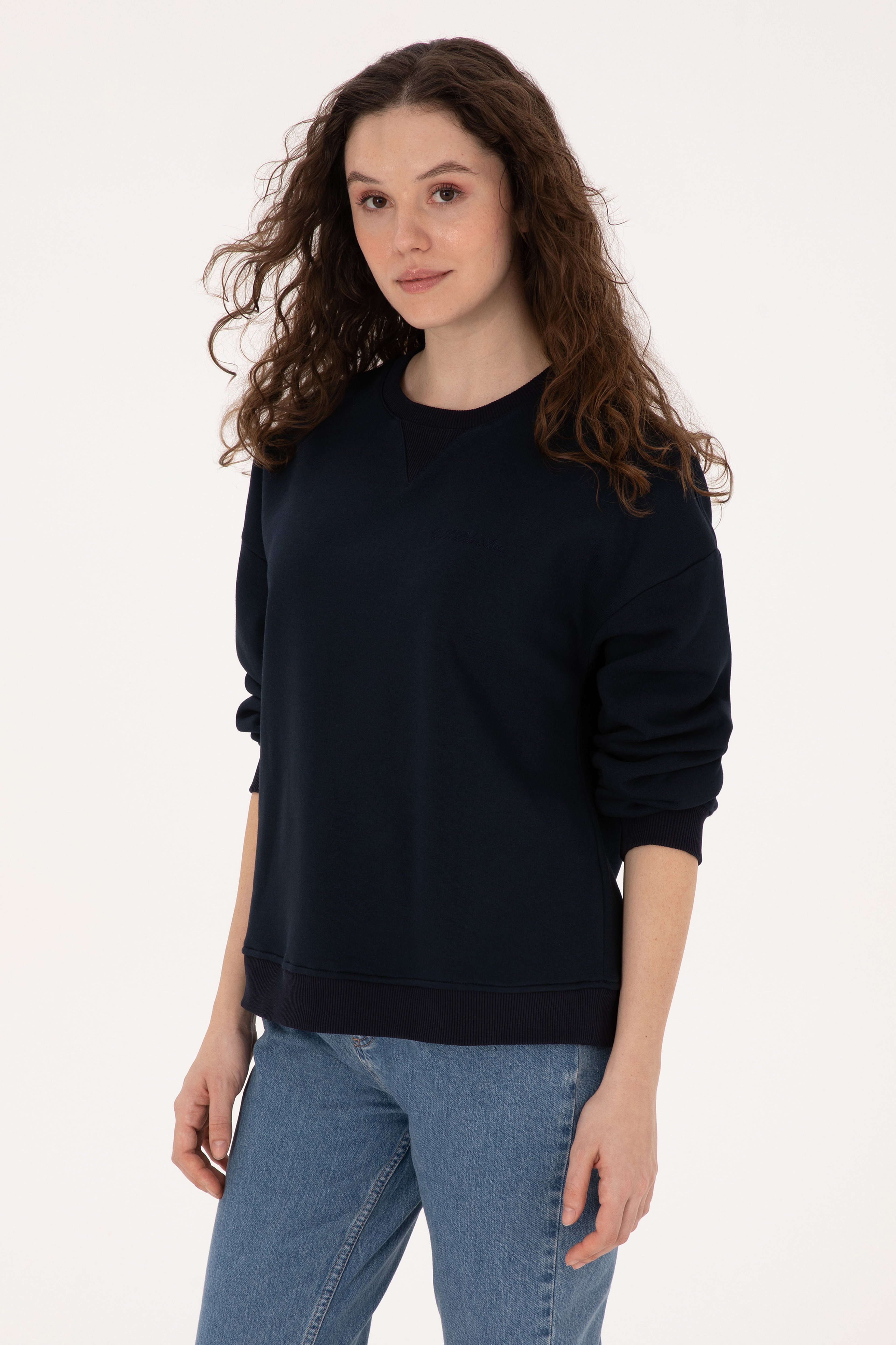 Kadın Lacivert Bisiklet Yaka Sweatshirt