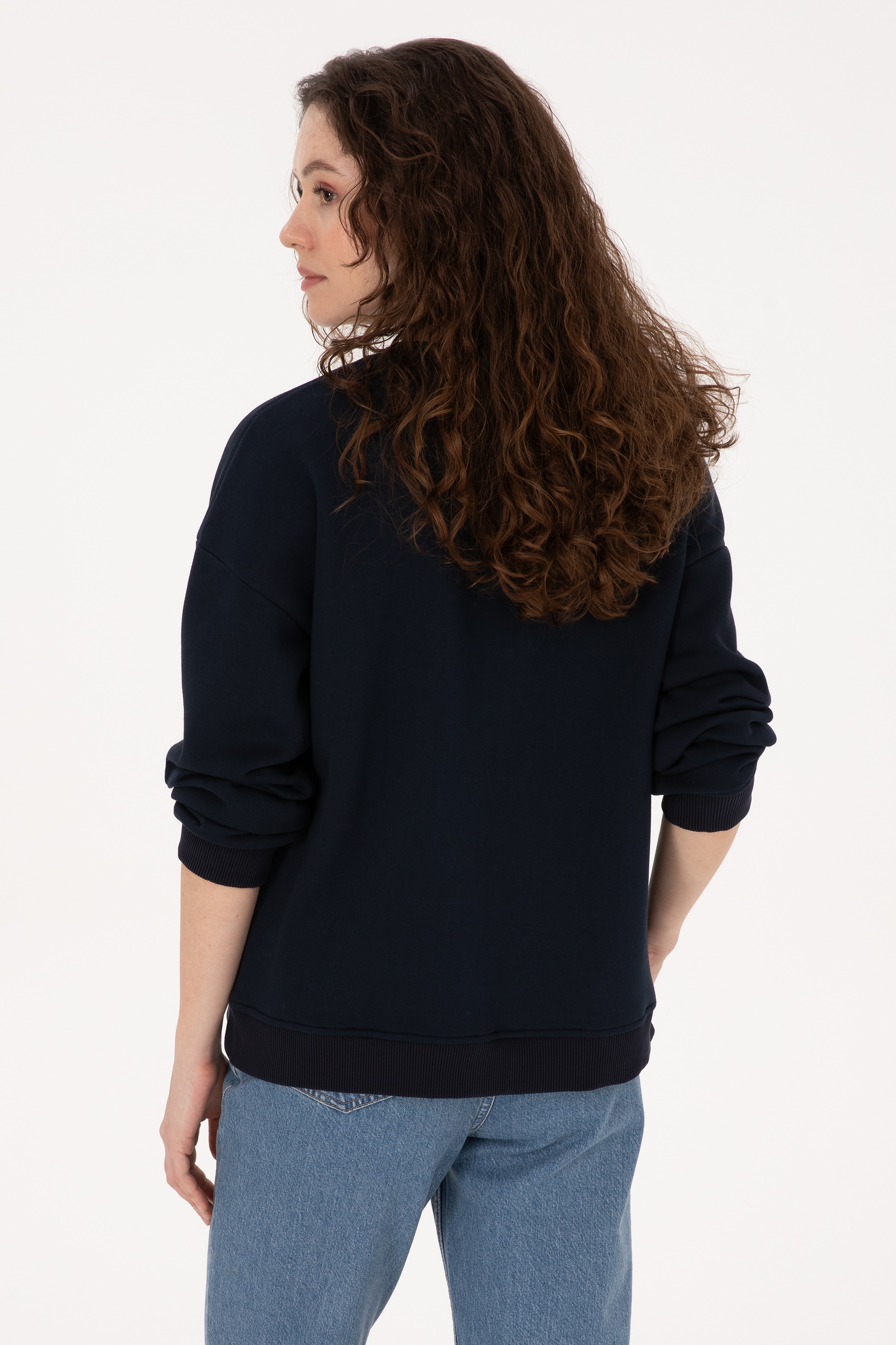Kadın Lacivert Bisiklet Yaka Sweatshirt
