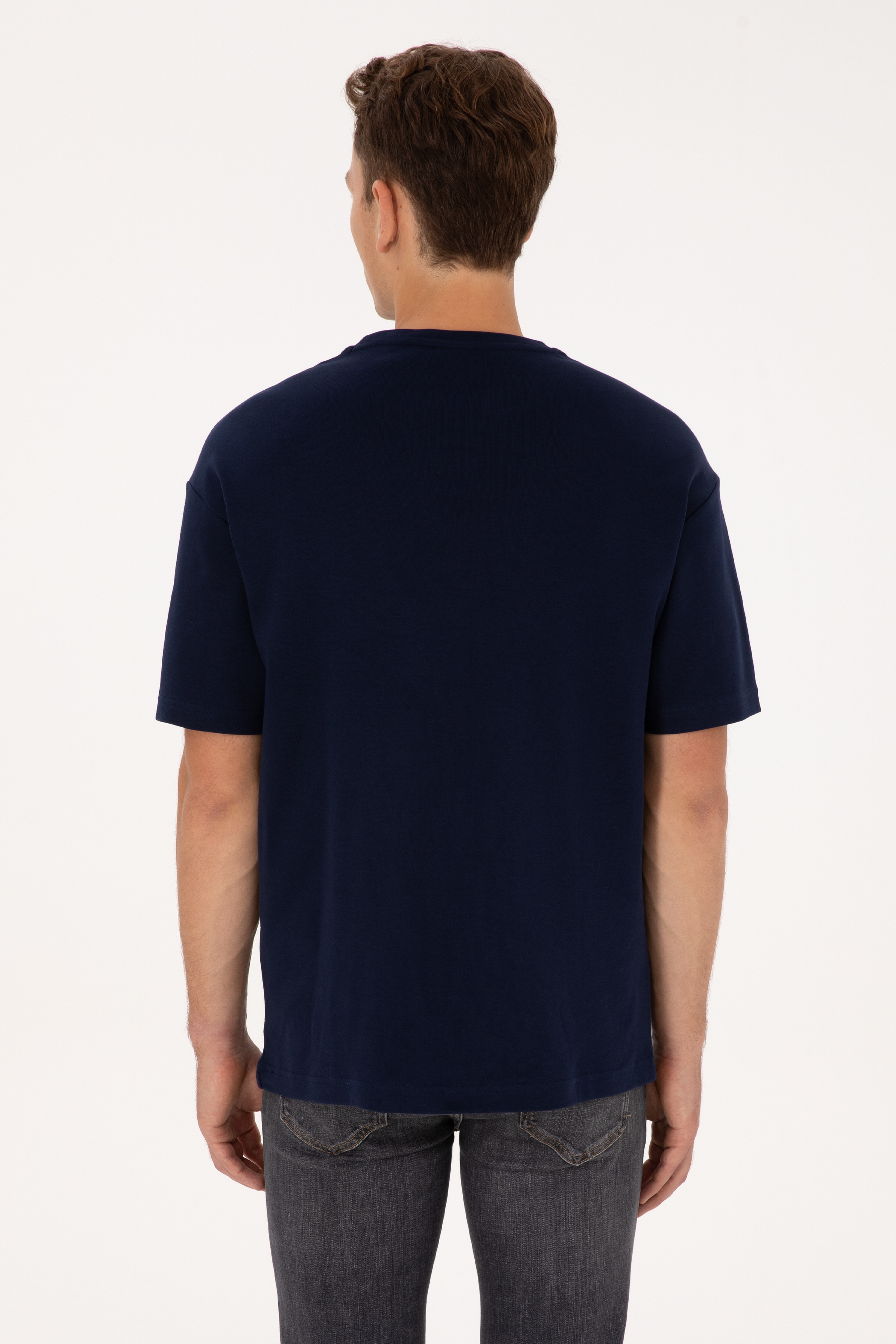 Erkek Comfort Fit Bisiklet Yaka Lacivert Tişört - Image 5