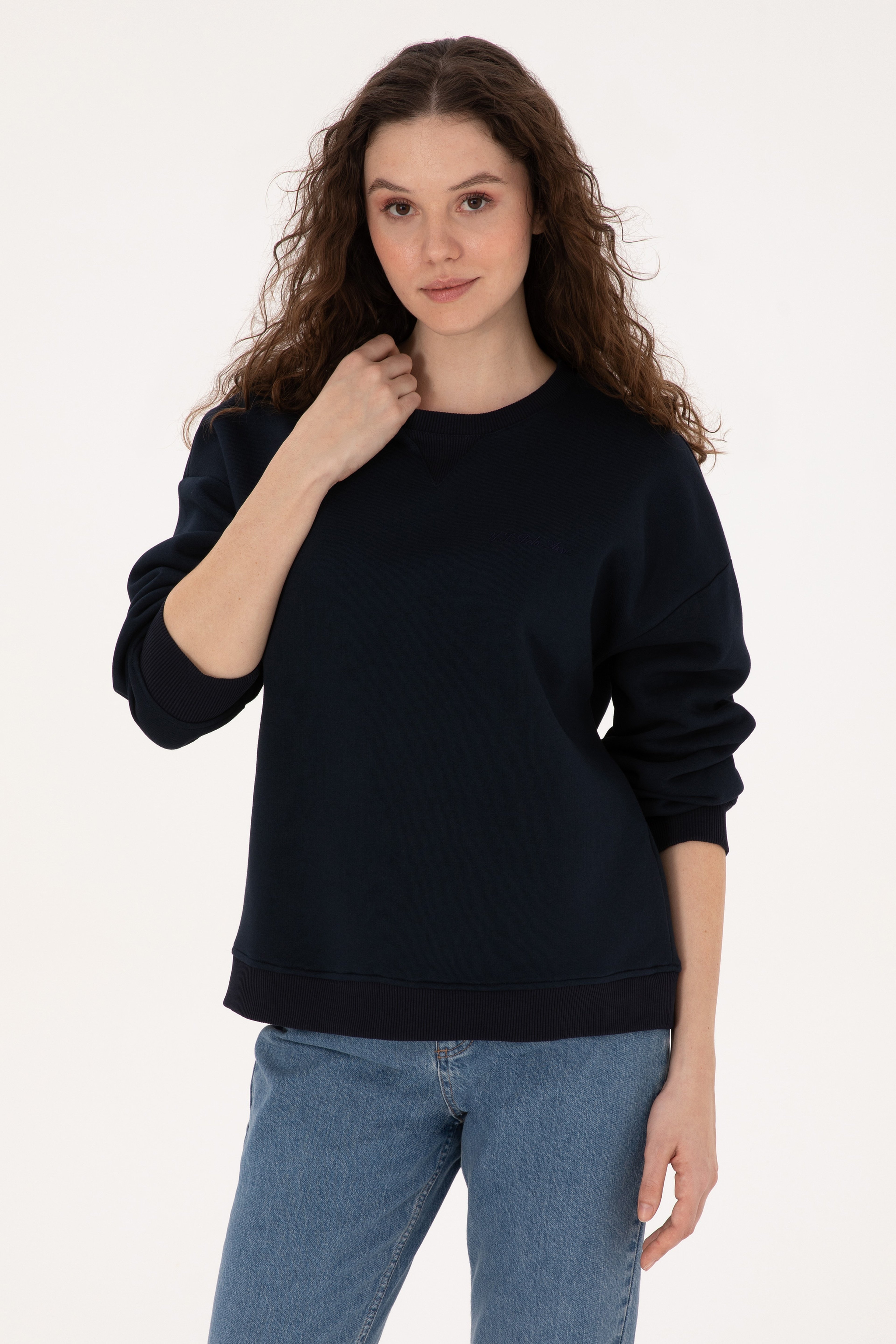 Kadın Lacivert Bisiklet Yaka Sweatshirt - Image 1