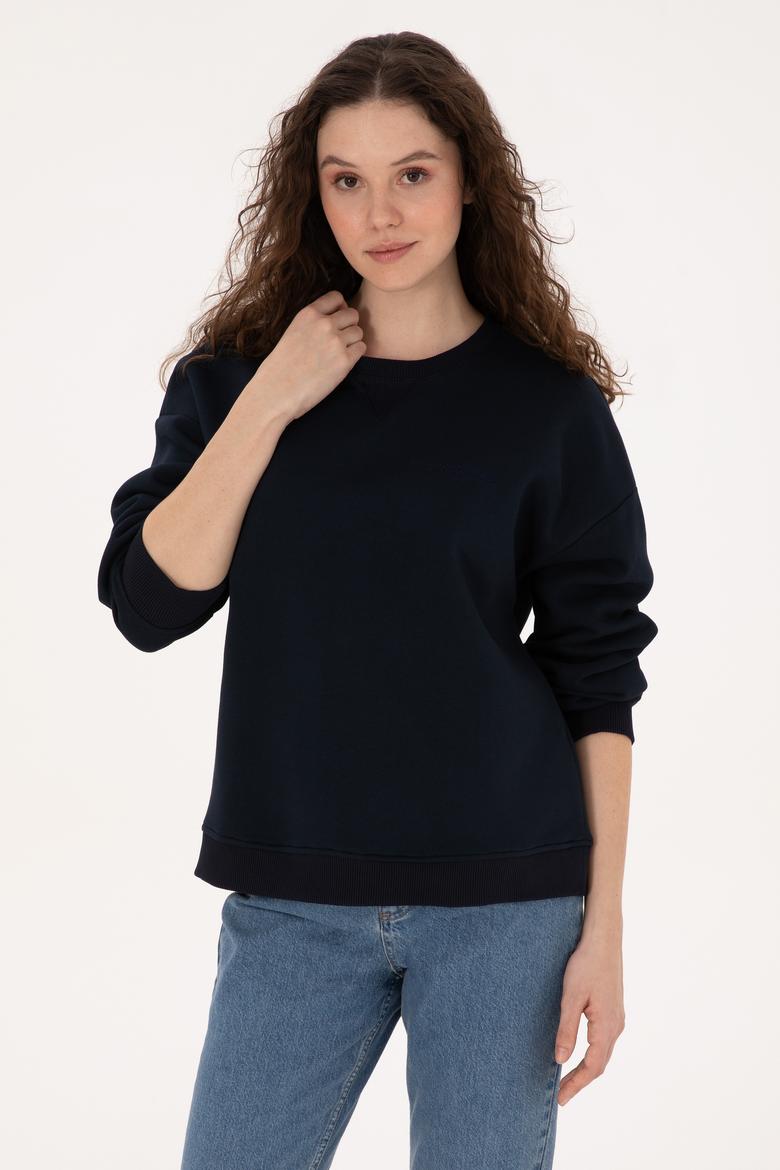 Kadın Lacivert Bisiklet Yaka Sweatshirt