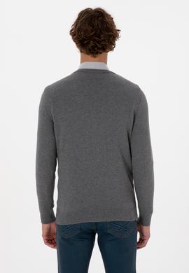 Erkek Slim Fit V Yaka Gri Melanj Basic Triko Kazak - 50313662032