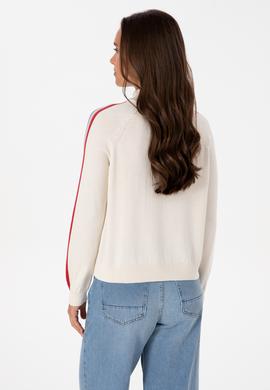 Kadın Krem V Yaka Fermuarlı Kazak - 50314691012