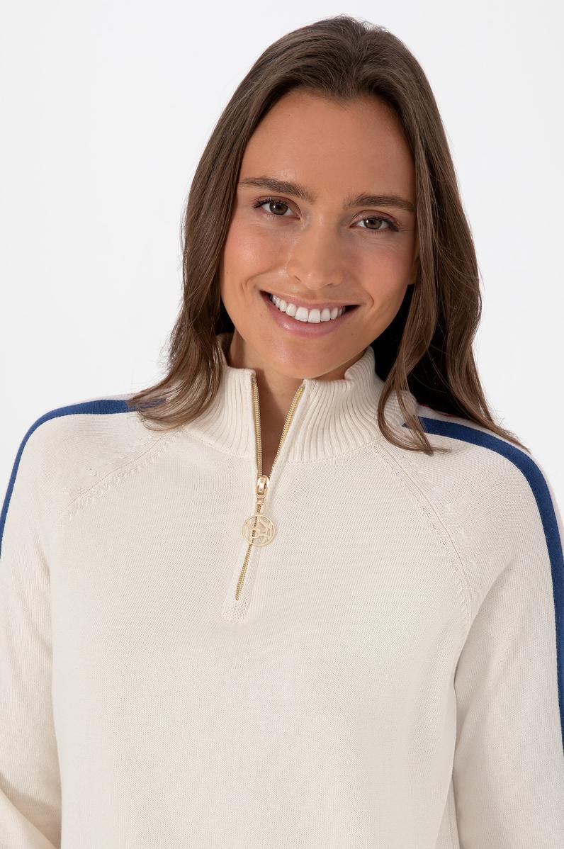 Kadın Krem V Yaka Fermuarlı Kazak