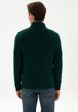 Erkek Regular Fit Yarım Fermuarlı Desenli Koyu Yeşil Kazak - 50315035045