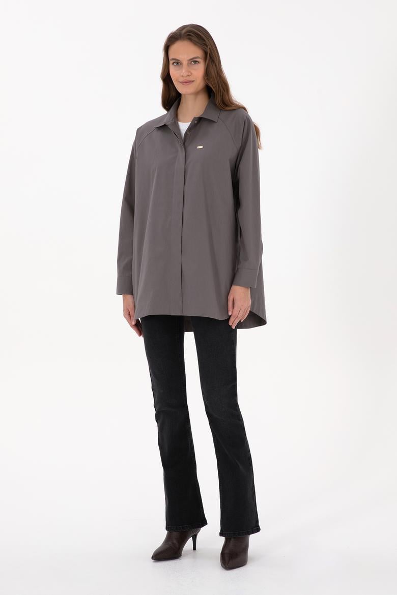 Kadın Gri Uzun Kollu Gömlek - 50316399013
