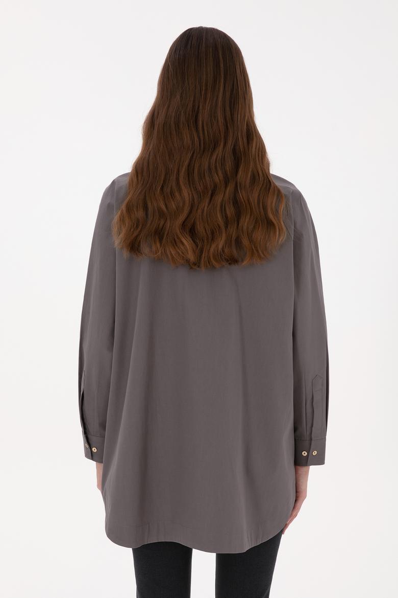 Kadın Gri Uzun Kollu Gömlek - 50316399013