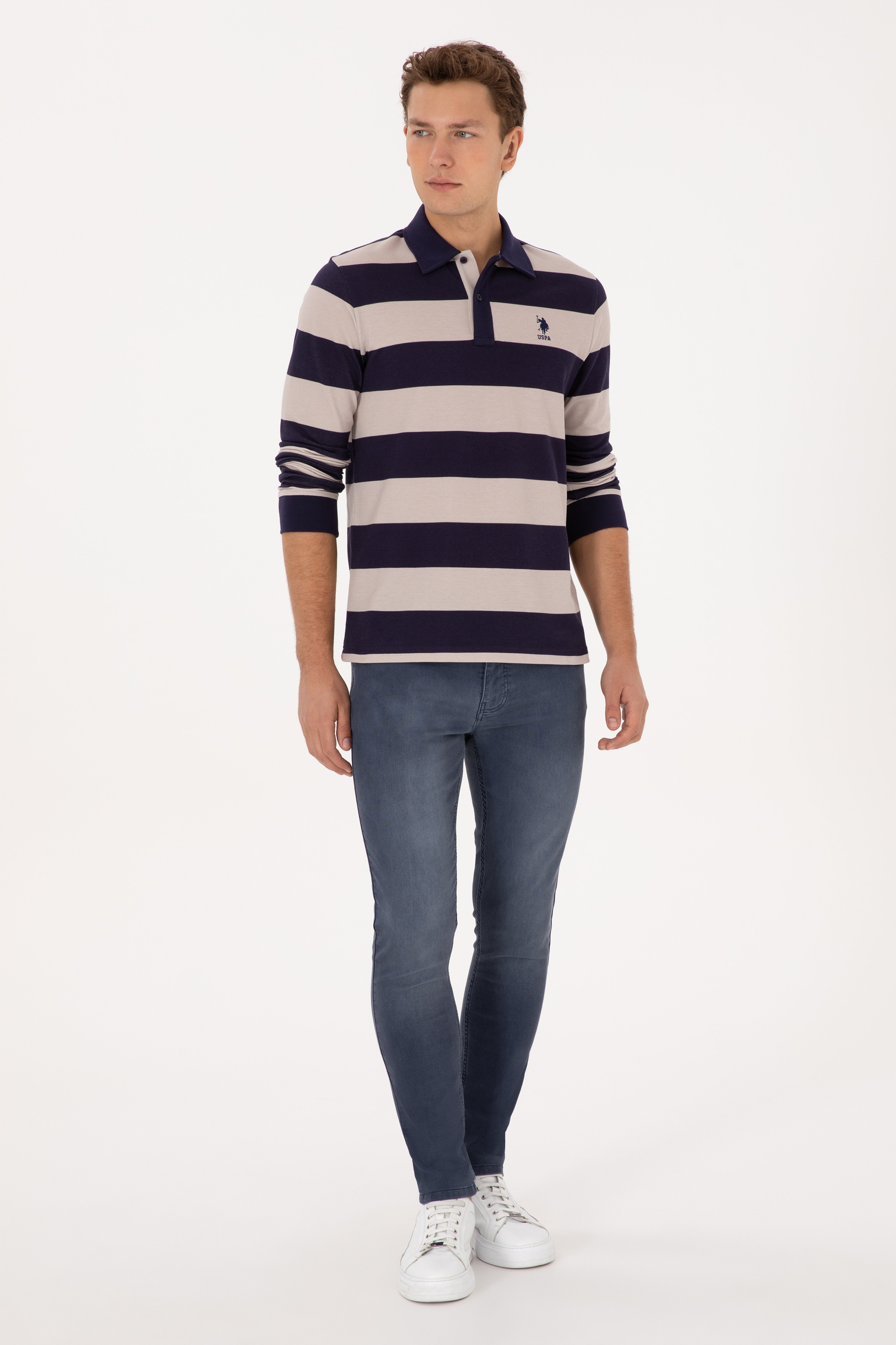 Erkek Regular Fit Polo Yaka Mürdüm Sweatshirt