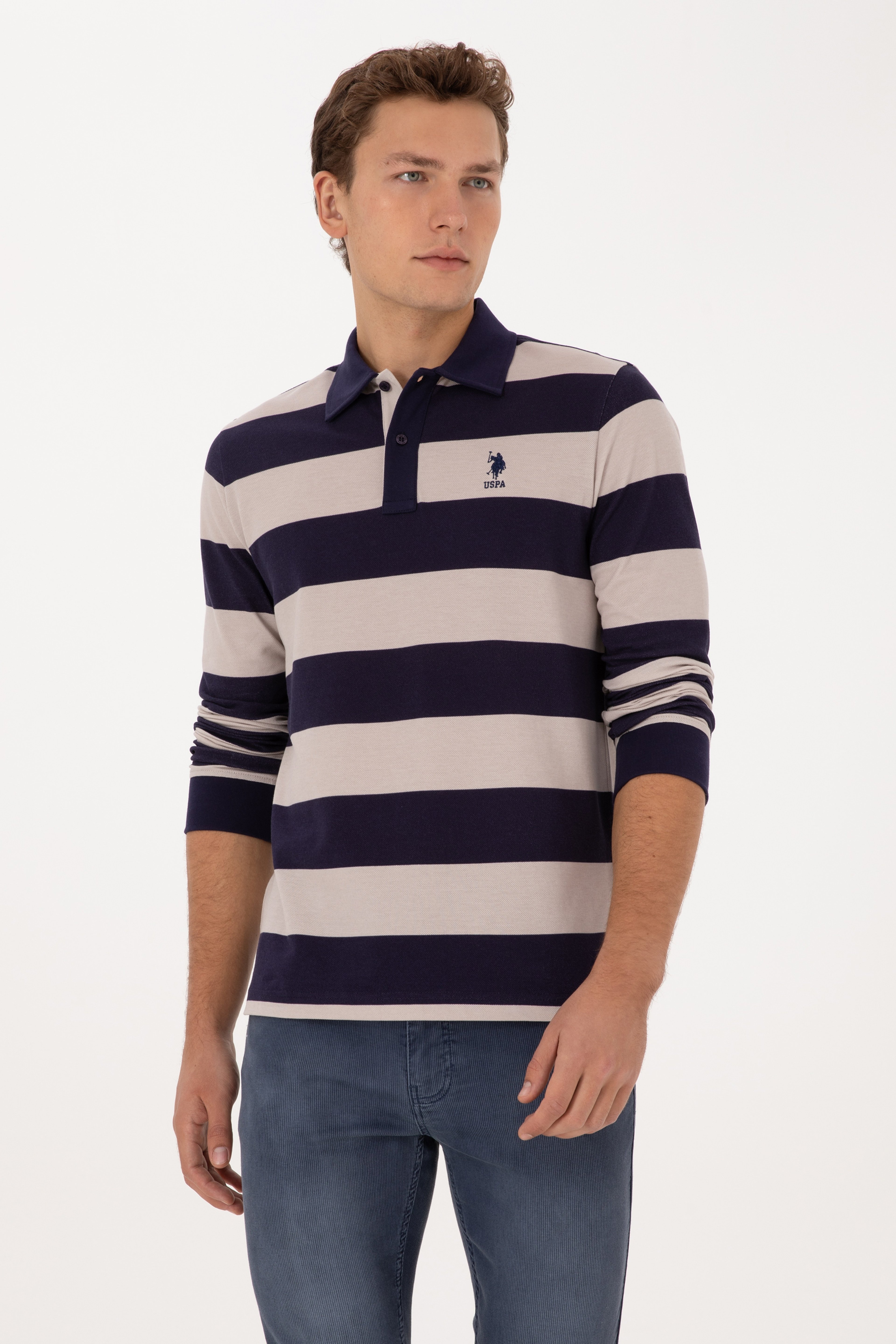 Erkek Regular Fit Polo Yaka Mürdüm Sweatshirt - Image 1