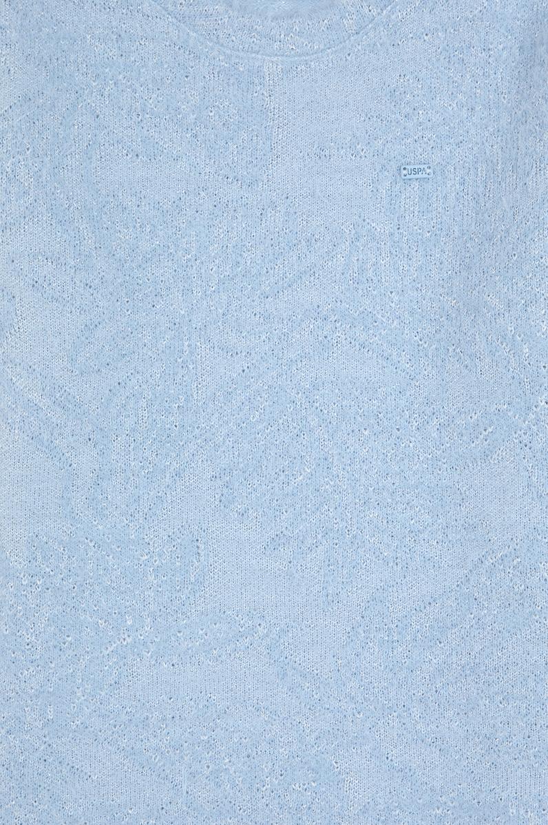 Kız Çocuk Mavi Kolları Fırfır Detaylı Bisiklet Yaka Sweatshirt