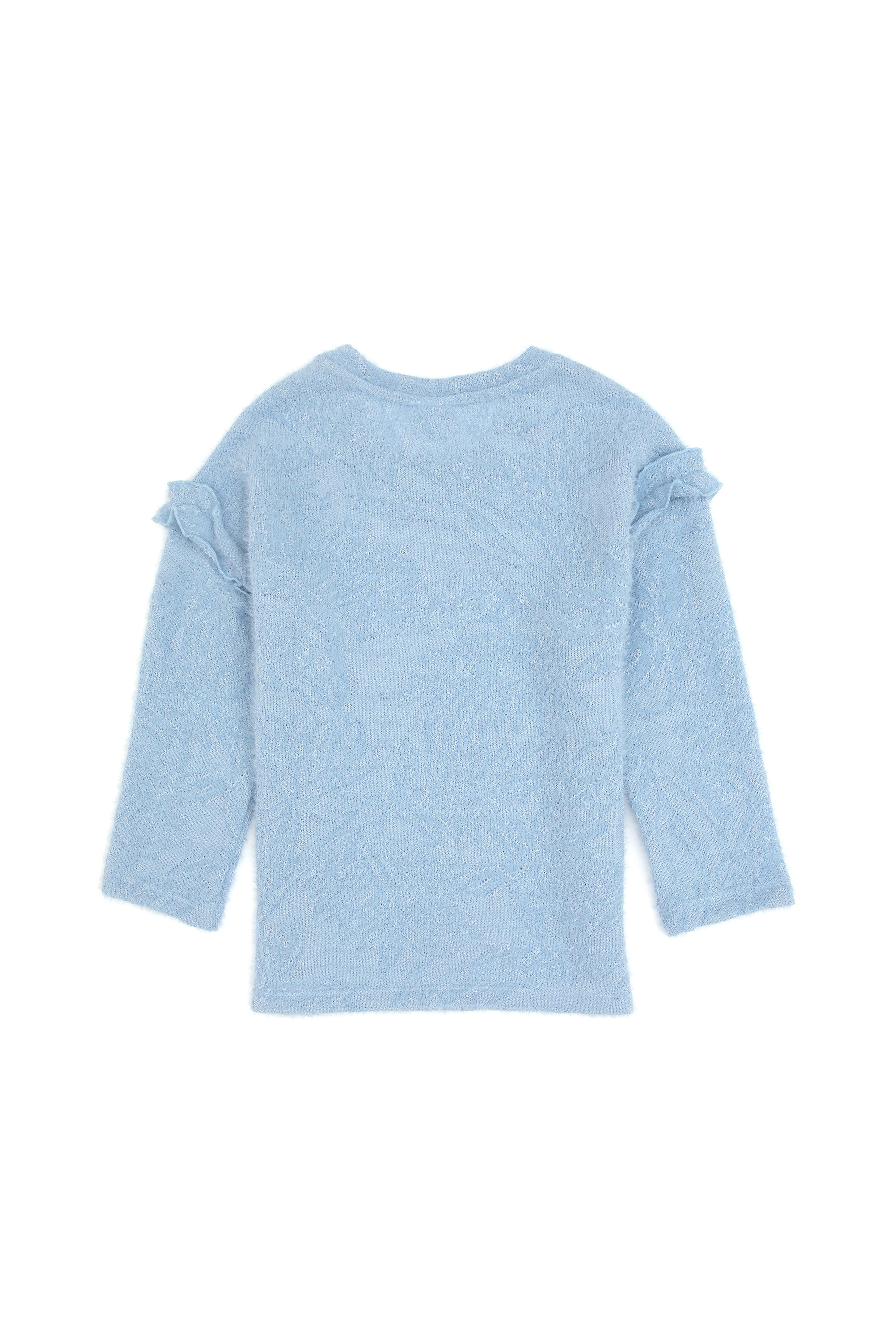 Kız Çocuk Mavi Kolları Fırfır Detaylı Bisiklet Yaka Sweatshirt