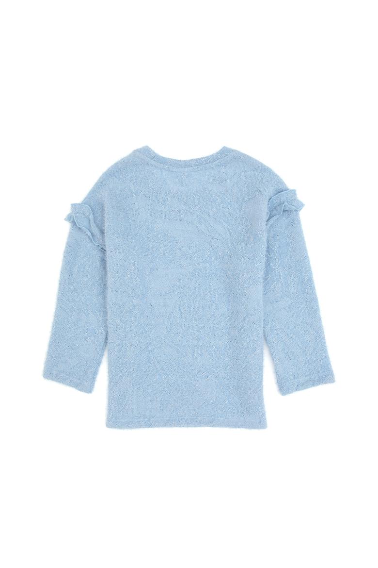 Kız Çocuk Mavi Kolları Fırfır Detaylı Bisiklet Yaka Sweatshirt - 50317904013