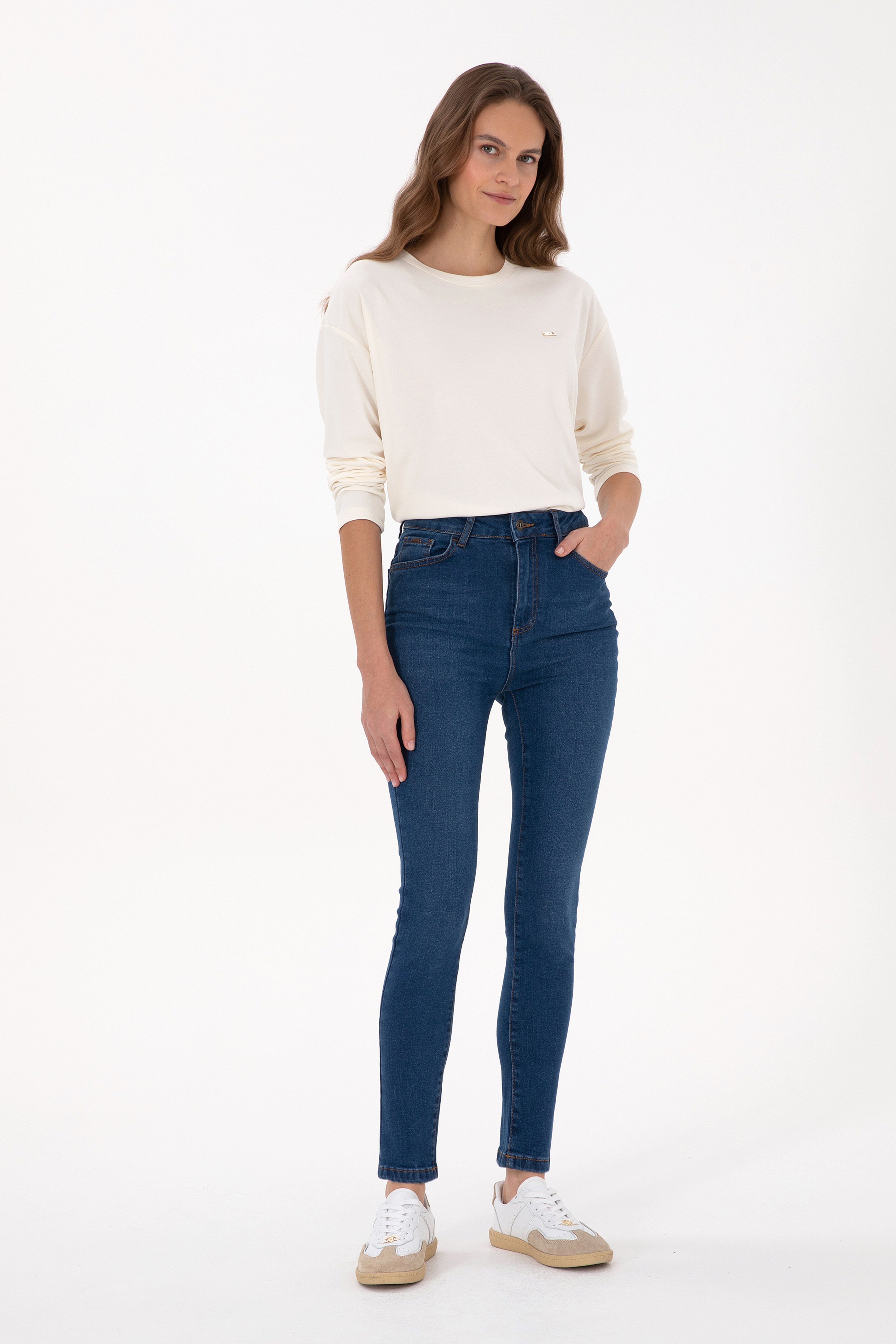 Kadın Mavi Skinny Haigh Waist Fit Jean Pantolon - Image 1