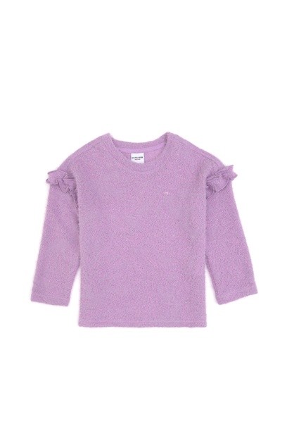Kız Çocuk Lila Kolları Fırfırlı Bisiklet Yaka Sweatshirt