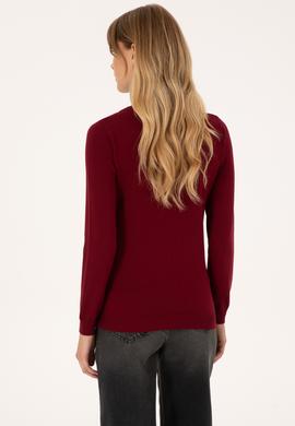 Kadın Bordo V Yaka Basic Kazak - 50313590011