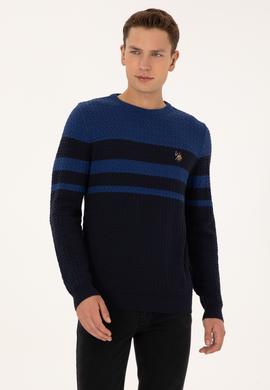 Erkek Slim Fit Bisiklet Yaka Lacivert Kazak - 50308460017