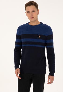 Erkek Slim Fit Bisiklet Yaka Lacivert Kazak - 50308460017