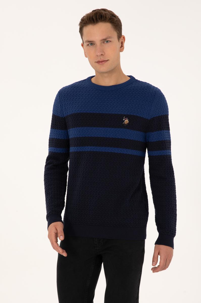 Erkek Slim Fit Bisiklet Yaka Lacivert Kazak