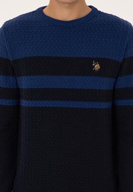 Erkek Slim Fit Bisiklet Yaka Lacivert Kazak - 50308460017