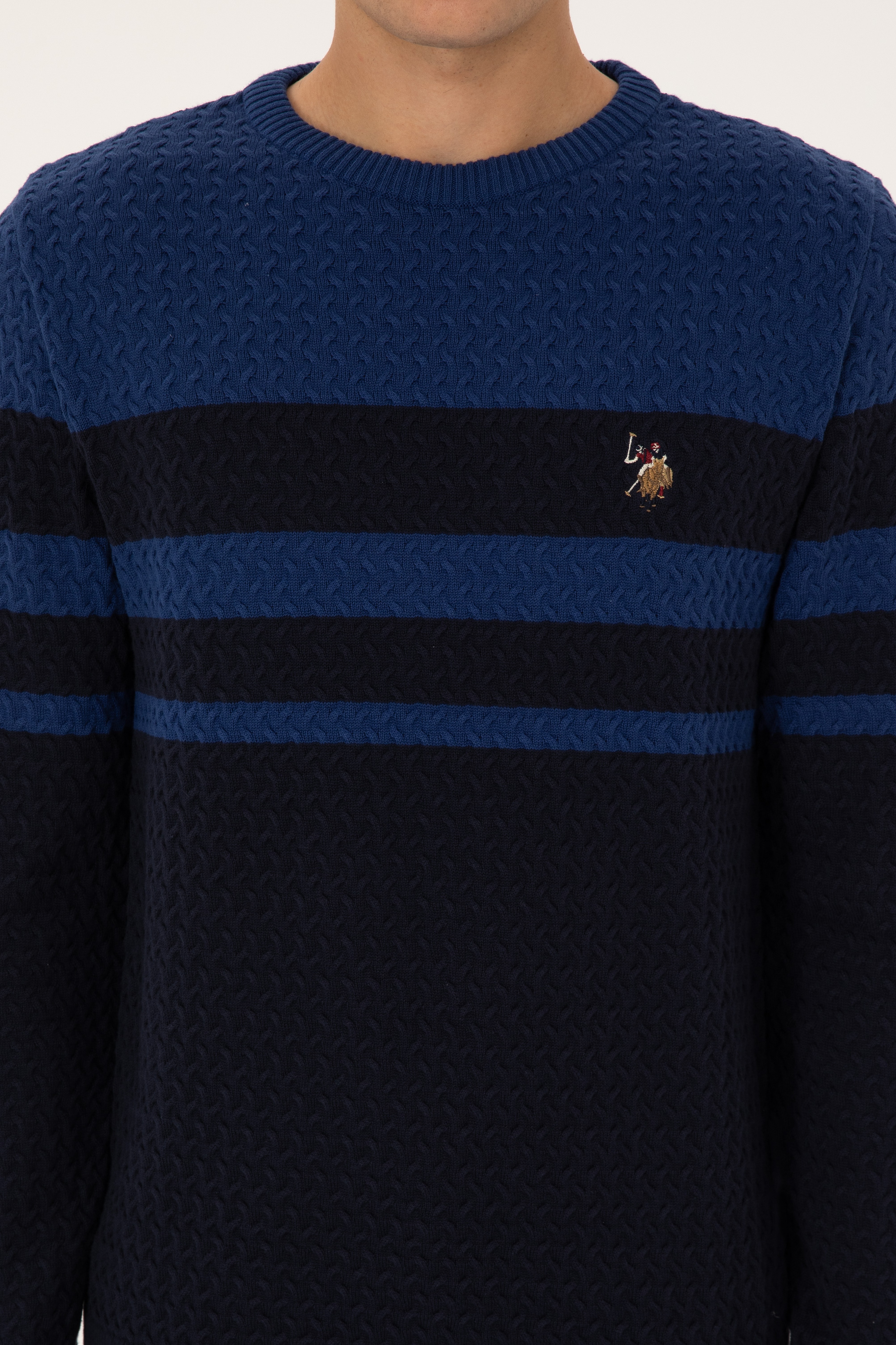 Erkek Slim Fit Bisiklet Yaka Lacivert Kazak