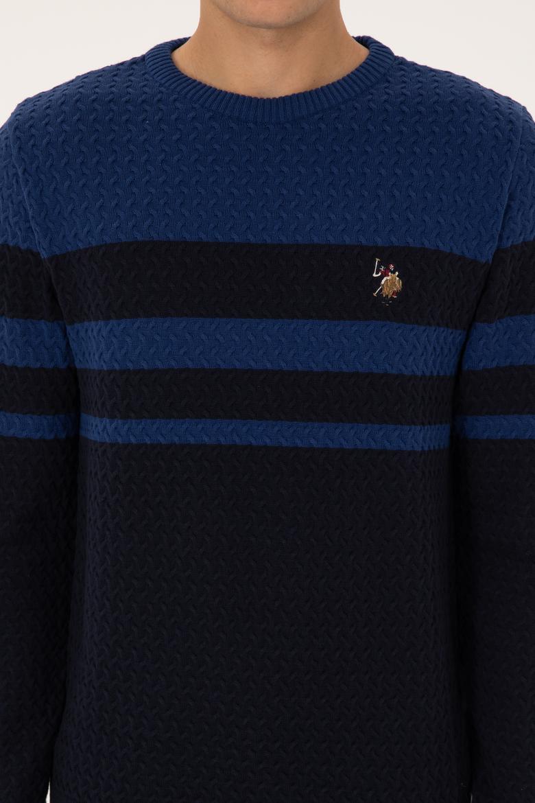 Erkek Slim Fit Bisiklet Yaka Lacivert Kazak - 50308460017