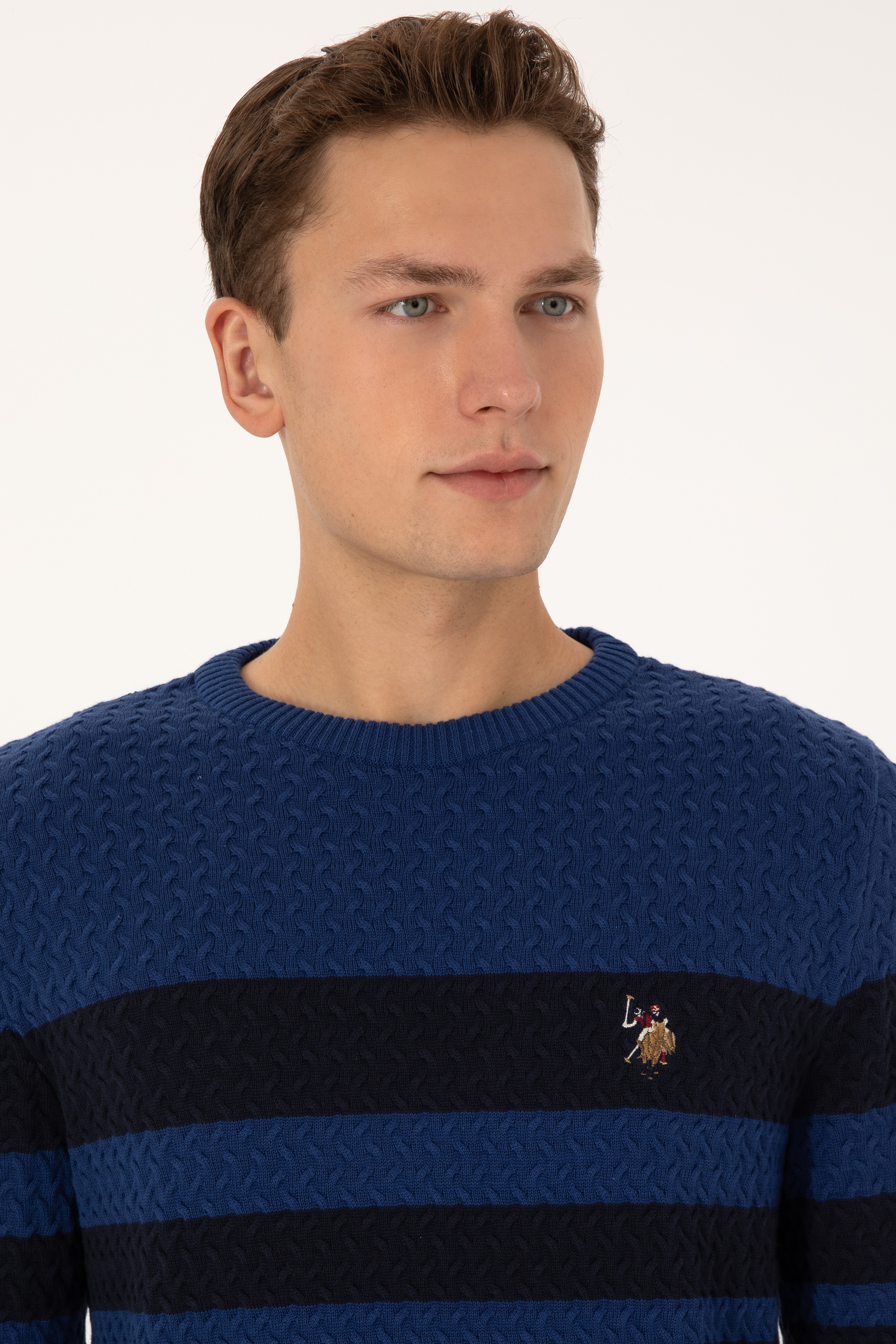 Erkek Slim Fit Bisiklet Yaka Lacivert Kazak - Image 2