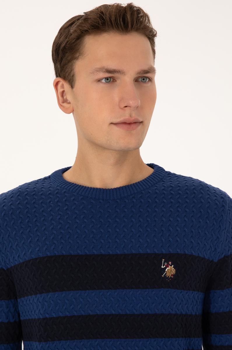 Erkek Slim Fit Bisiklet Yaka Lacivert Kazak