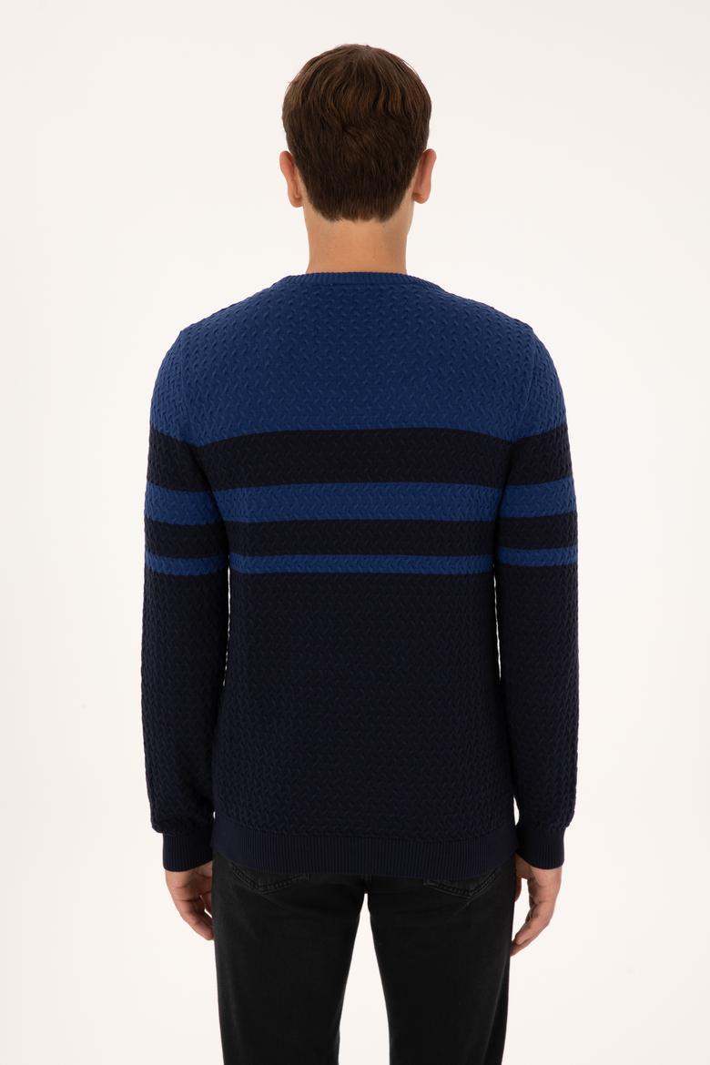 Erkek Slim Fit Bisiklet Yaka Lacivert Kazak - 50308460017