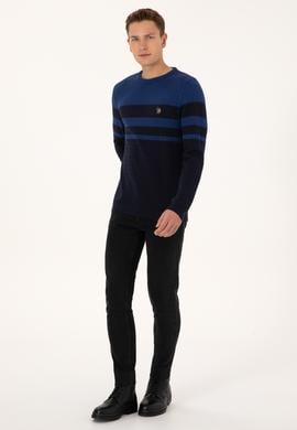 Erkek Slim Fit Bisiklet Yaka Lacivert Kazak - 50308460017