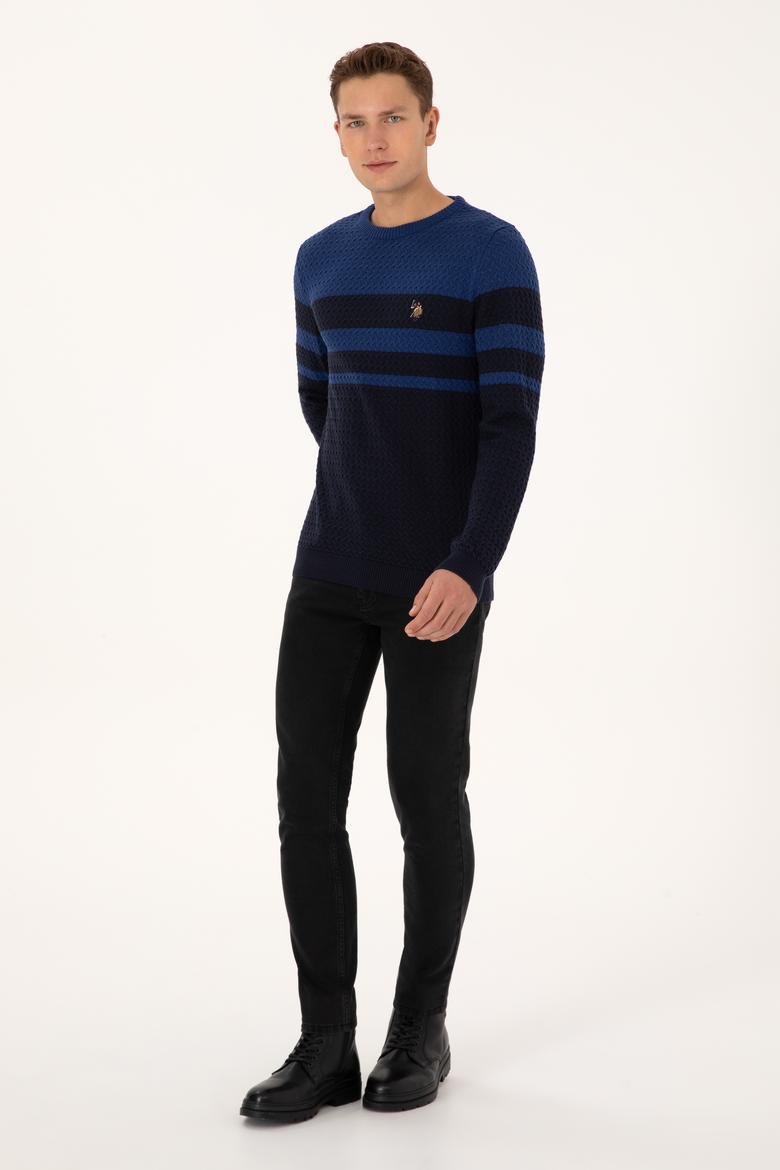 Erkek Slim Fit Bisiklet Yaka Lacivert Kazak - 50308460017