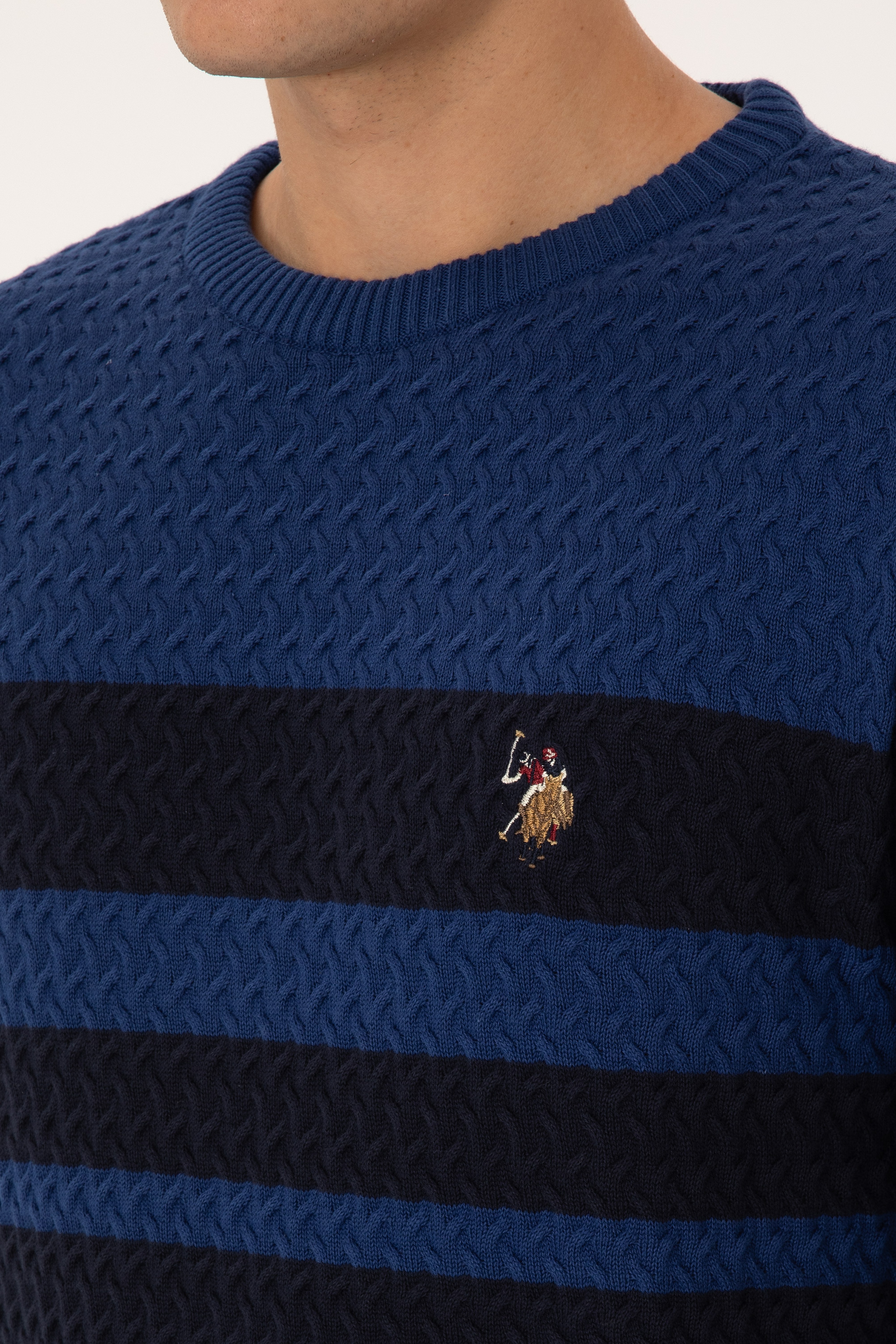 Erkek Slim Fit Bisiklet Yaka Lacivert Kazak - Image 7
