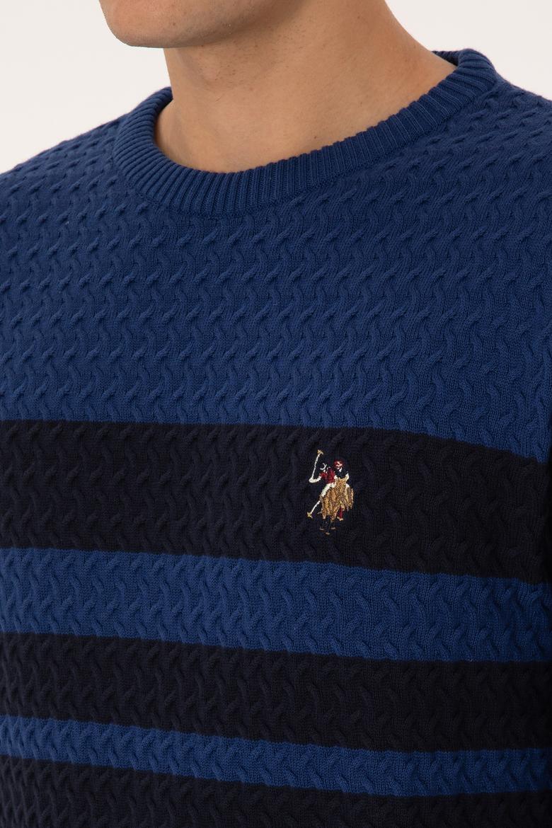 Erkek Slim Fit Bisiklet Yaka Lacivert Kazak - 50308460017