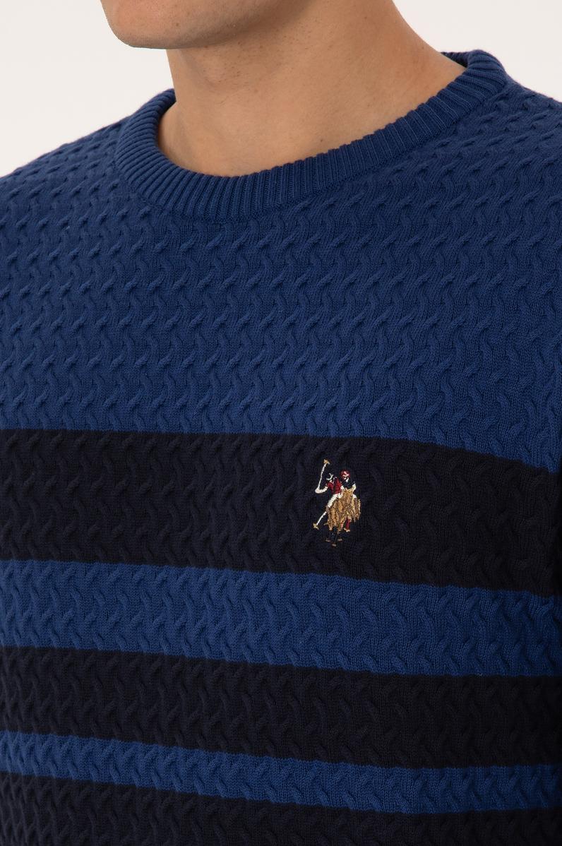 Erkek Slim Fit Bisiklet Yaka Lacivert Kazak