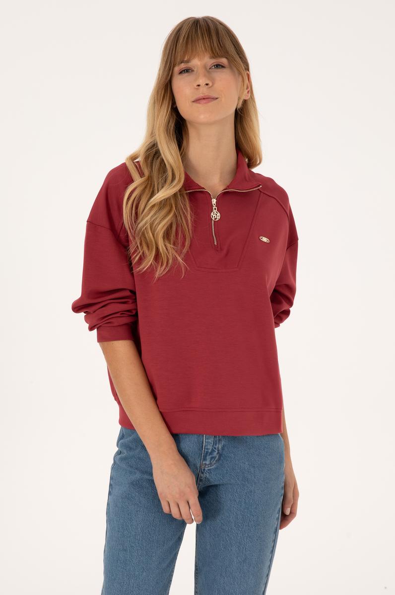 Kadın Koyu Frambuaz Fermuarlı Dik Yaka Sweatshirt