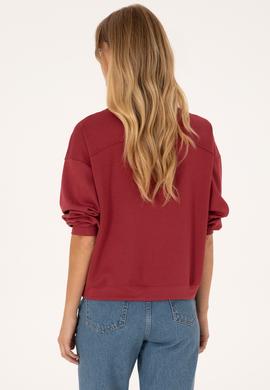 Kadın Koyu Frambuaz Fermuarlı Dik Yaka Sweatshirt - 50309472007