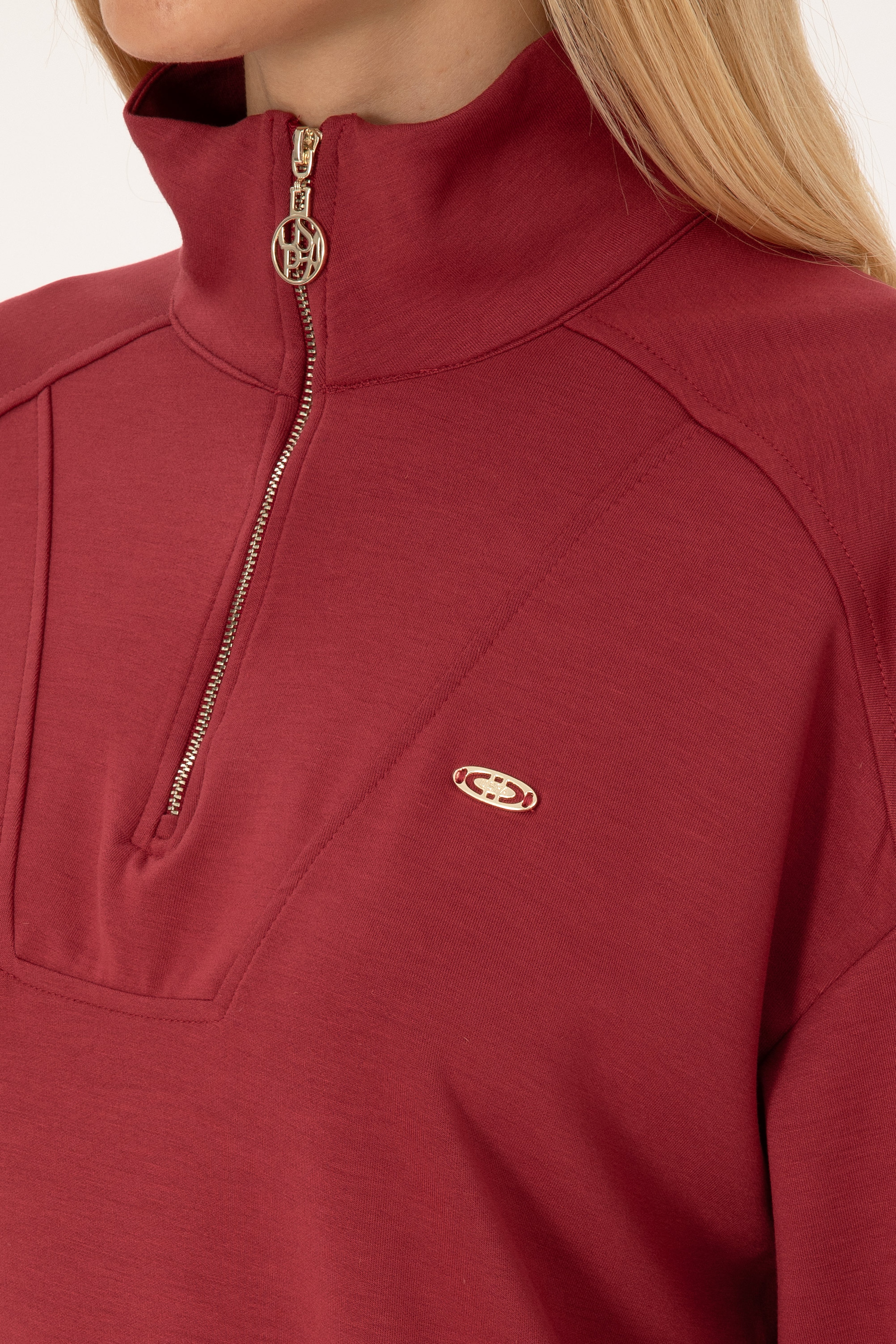 Kadın Koyu Frambuaz Fermuarlı Dik Yaka Sweatshirt