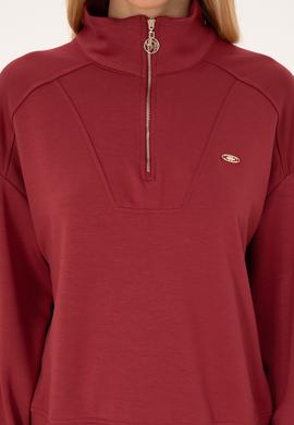 Kadın Koyu Frambuaz Fermuarlı Dik Yaka Sweatshirt - 50309472007