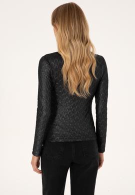 Kadın Siyah Bisiklet Yaka Sweatshirt - 50309441013